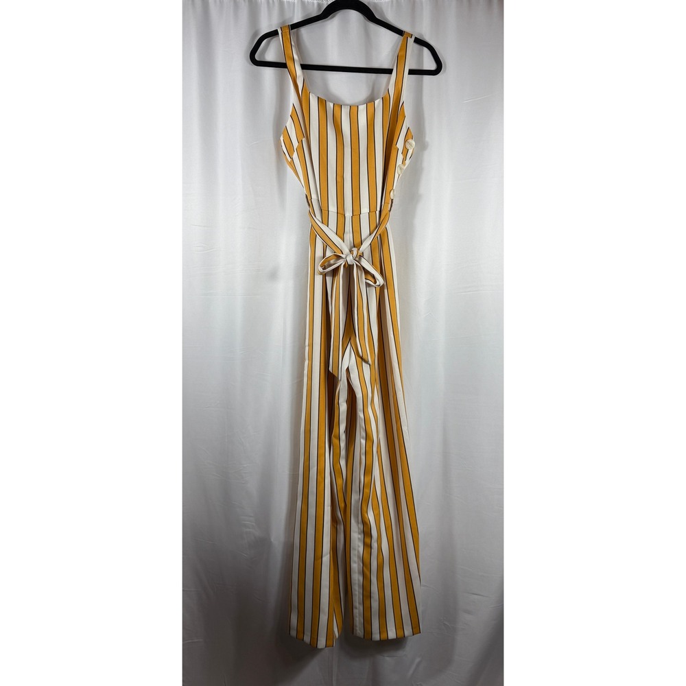 Topshop Womens Mustard Yellow White Striped Wide Leg Jumpsuit Size US 6 UK‎ 10